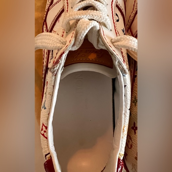 Louis Vuitton White and Red Monogram Sneakers - Picture 10 of 13